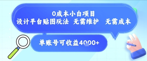 0成本小白项目，设计平台贴图玩法，无需维护，无需成本，单账号单月可产生收益4k+-yicbd