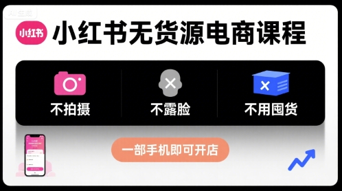 小红书无货源电商课程，不拍摄不露脸不用囤货，一部手机即可开店-yicbd