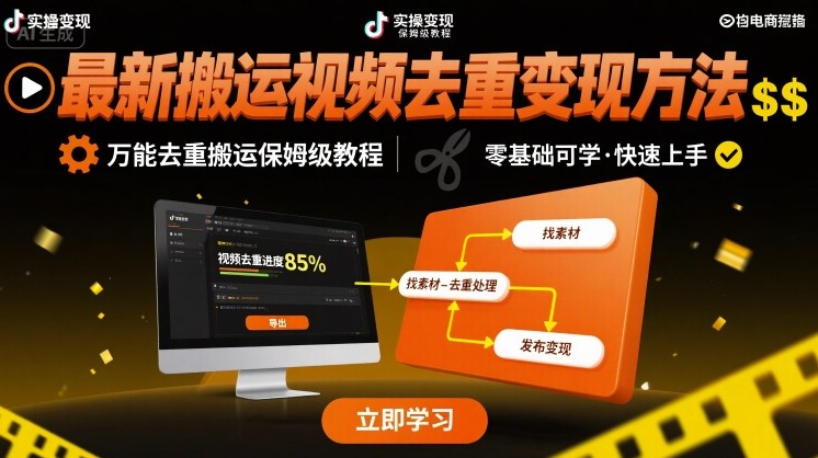 最新搬运视频去重变现方法，万能去重搬运保姆级教程-yicbd