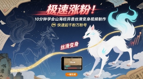 极速涨粉！10分钟学会山海经异兽丝滑变身视频制作，快速起千粉万粉号-yicbd