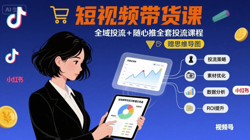 最新短视频带货课，全域投流+随心推全套投流课程+思维导图-yicbd