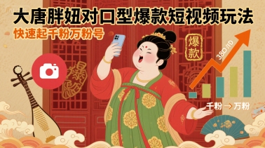 大唐胖妞对口型爆款短视频玩法，快速起千粉万粉号-yicbd