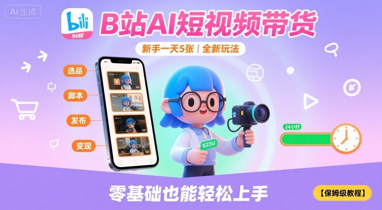 B站AI短视频带货，新手一天5张，全新玩法【保姆级教程】-yicbd
