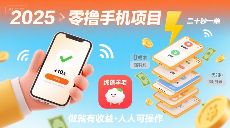 2025年零撸手机项目，二十秒一单，纯薅羊毛 一天2张+做就有-yicbd
