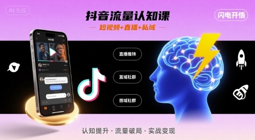 抖音流量认知课，短视频+直播+私域，认知提升，闪电开悟-yicbd