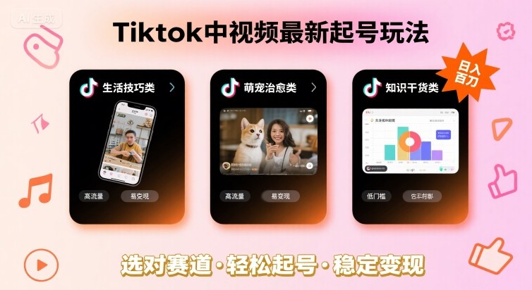 Tiktok中视频最新起号玩法，想要日入百刀，做好这几个赛道就可以了-yicbd