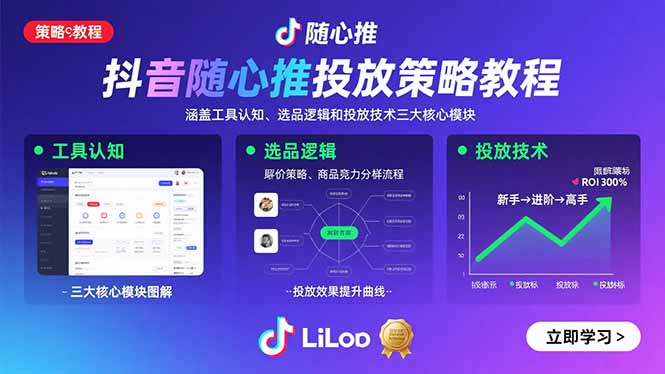 抖音随心推投放策略教程：涵盖工具认知、选品逻辑和投放技术三大核心模块-yicbd