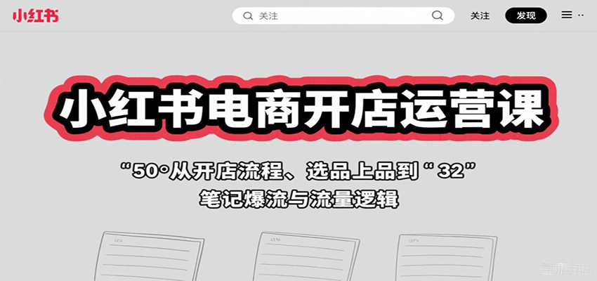 小红书电商开店运营课：从开店流程、选品上品到笔记爆流与流量逻辑-yicbd