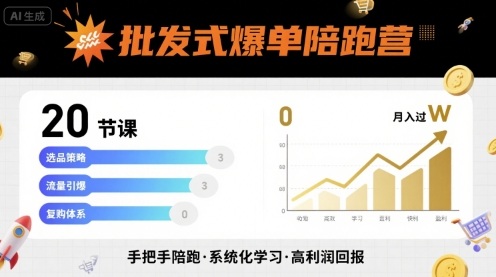 批发式爆单陪跑营，20节课带你实现批发式爆单，带你经松月入过W-yicbd