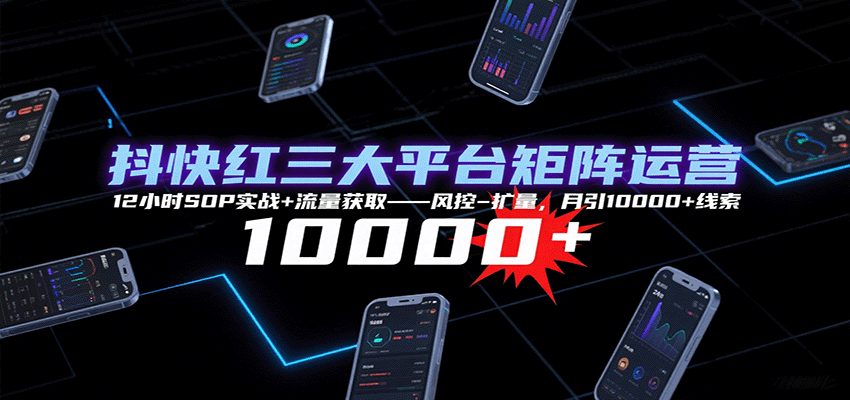 抖快红三大平台矩阵运营，12小时SOP实战+流量获取-风控-扩量，月引10000+线索-yicbd