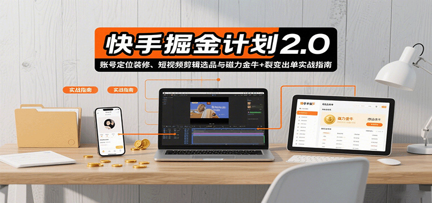 快手掘金计划2.0，账号定位装修、短视频剪辑选品与磁力金牛+裂变出单实战指南-yicbd