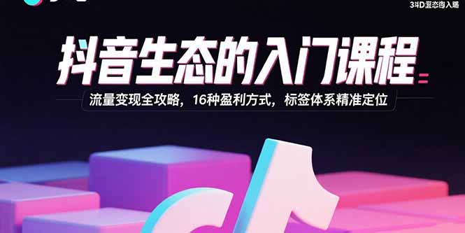 抖音生态的入门课程：流量变现全攻略，16种盈利方式，标签体系精准定位-yicbd