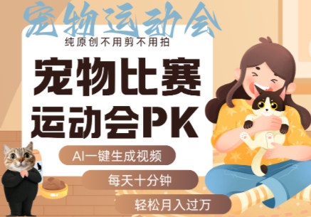 AI一键生成宠物比赛运动会PK视频，纯原创不用剪不用拍，每天十分钟，轻松月入过1W+-yicbd