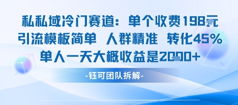 私域冷门赛道单个收费198米引流模板简单人群精准 45%的转化率单人一天大概收益多张-yicbd