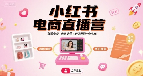 小红书电商直播营，直播带货+店铺运营+笔记运营=全电商-yicbd