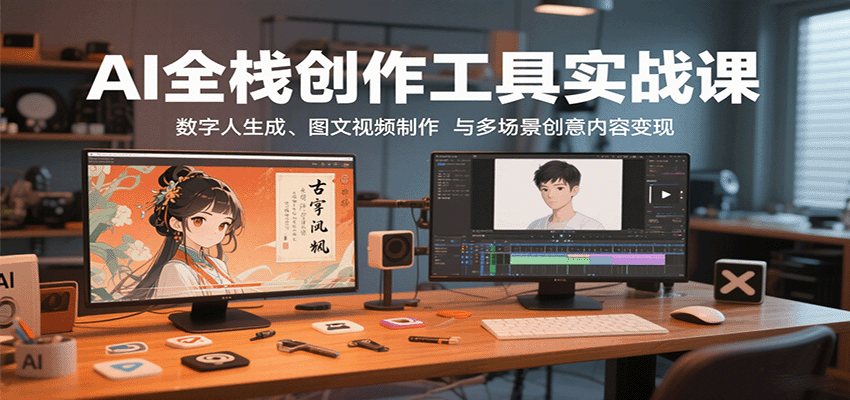 AI全栈创作工具实战课：数字人生成、图文视频制作与多场景创意内容变现-yicbd
