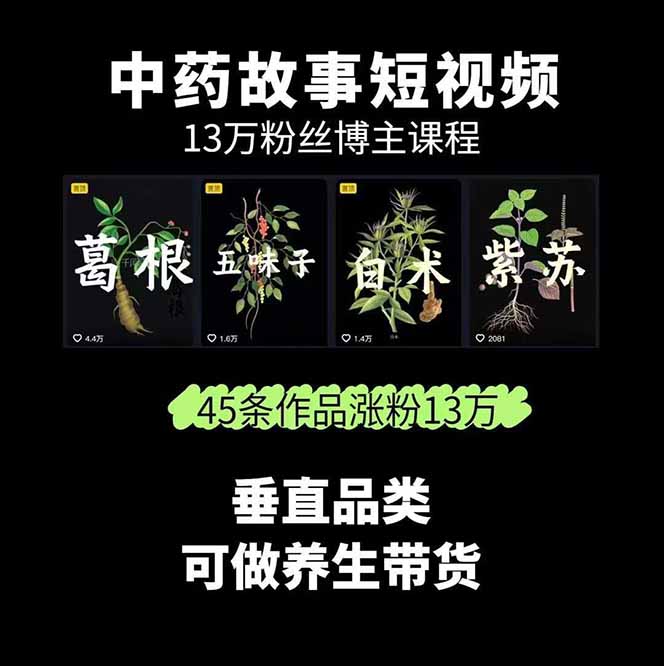 图片[1]-中草药养生赛道：AI文案+故事模板+橱带货，45条作品涨粉13w+单月变现1万+-yicbd
