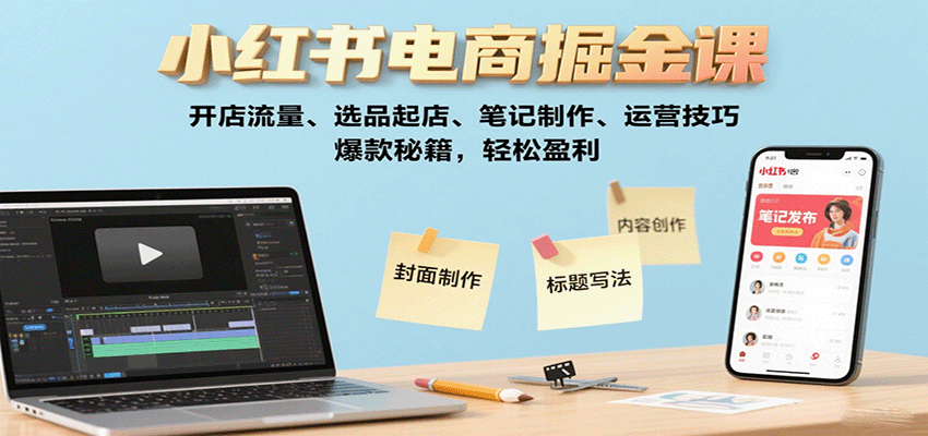小红书电商掘金课：开店流量、选品起店、笔记制作、运营技巧，爆款秘籍，轻松盈利-yicbd