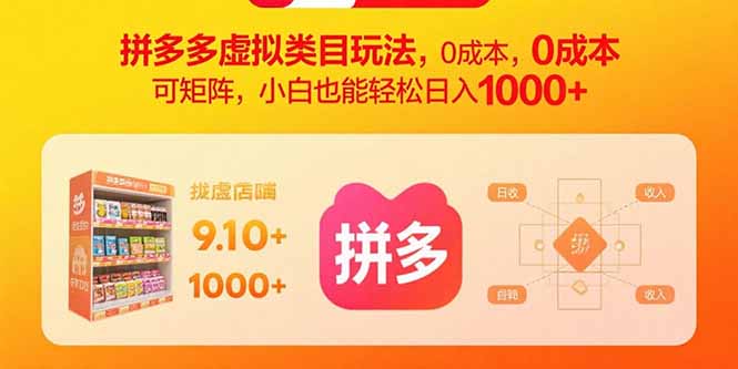 拼多多虚拟类目玩法，0成本，可矩阵，小白也能轻松日入1000+-yicbd