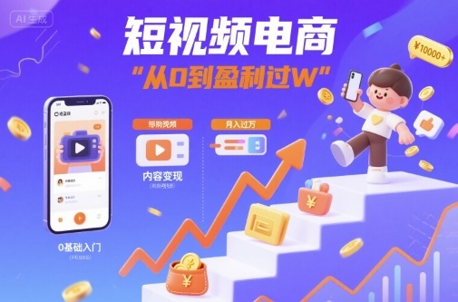 短视频电商：短视频变现从0到盈利过W-yicbd