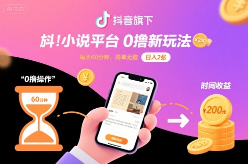 抖音旗下小说平台0撸新玩法，每天挂G60分钟，简单无脑，日入2张【揭秘】-yicbd