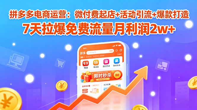 拼多多电商运营：微付费起店+活动引流+爆款打造 7天拉爆免费流量月利润2w+-yicbd