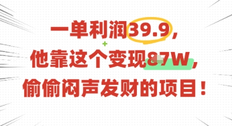 一单利润39.9，有人靠这个变现几十个，偷偷闷声发财的项目-yicbd