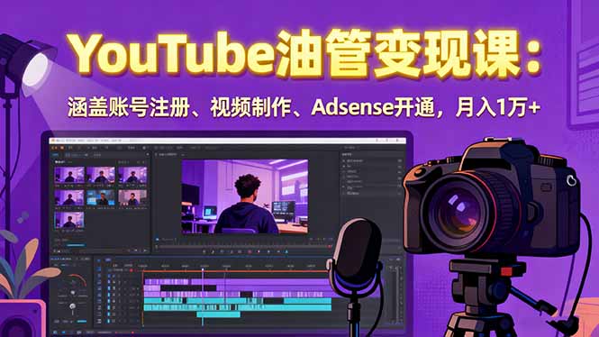 2025YouTube油管变现课：涵盖账号注册、视频制作、Adsense开通，月入1万+-yicbd