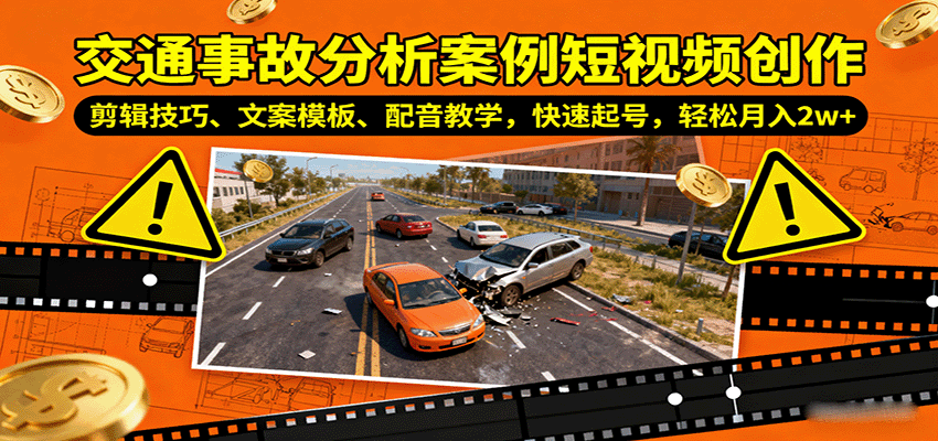 交通事故分析案例短视频创作，剪辑技巧、文案模板、配音教学，快速起号，轻松月入2w+-yicbd