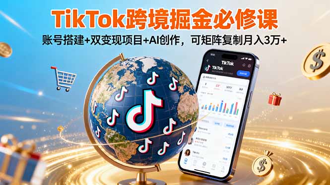 TikTo跨境掘金必修课，账号搭建+双变现项目+AI创作，可矩阵复制月入3万+-yicbd