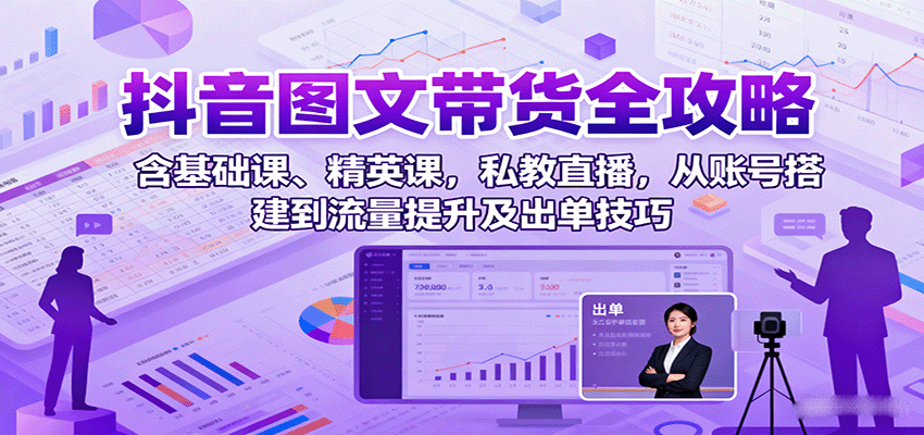 抖音图文带货全攻略：含基础课、精英课，私教直播，从账号搭建到流量提升及出单技巧-yicbd