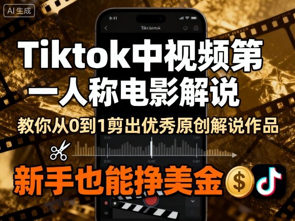 Tiktok中视频第一人称电影解说，教你从0到1剪出一个优秀的原创解说作品，新手也能挣美金-yicbd