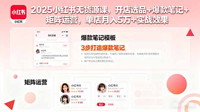 2025小红书无货源课，开店选品+爆款笔记+矩阵运营，单店月入5万+实战效果-yicbd